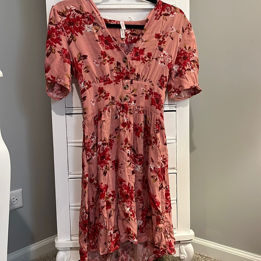 Xhilaration Pink Floral Dress Mauve Short Sleeve